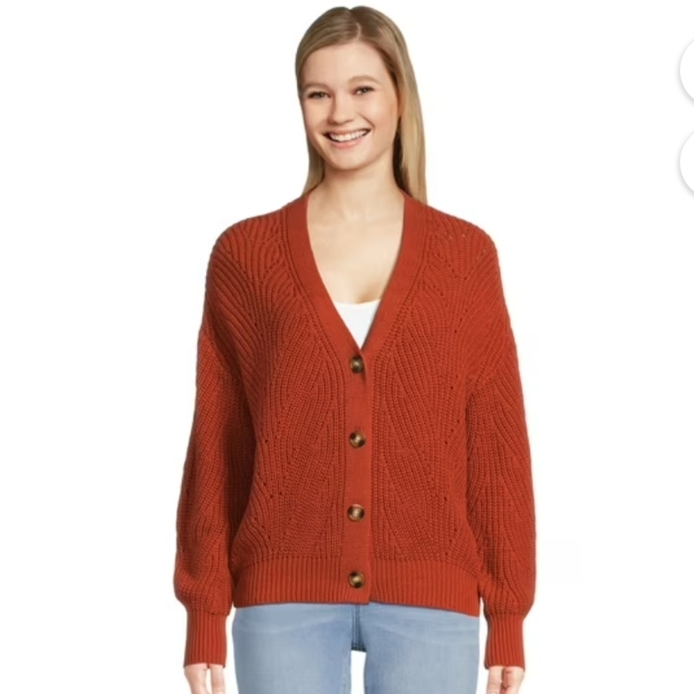 Time and Tru Rust Cable Knit Cardigan